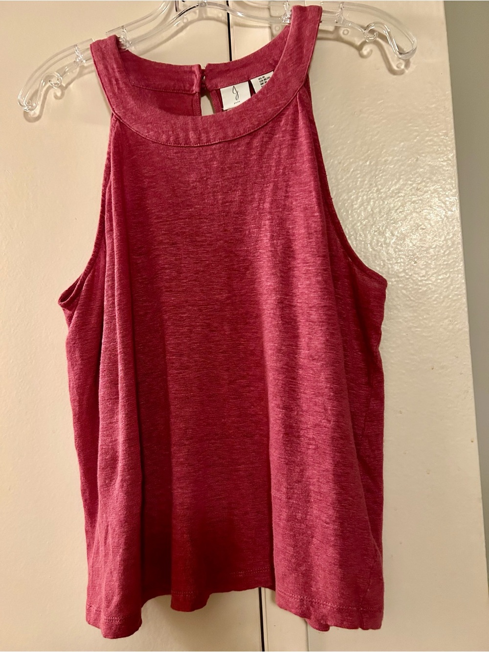 Joie Sleeveless Linen  High-Neck Tank Top in Rose-Magenta